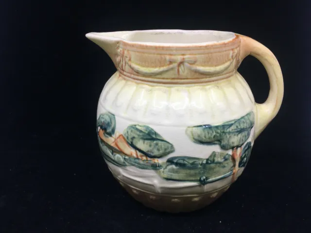 Majolica Antique Pitcher Yellow Green Trees Roseville Landscape Pre 1916 2