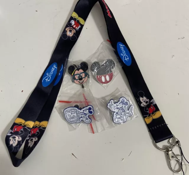 Disney MICKEY Mouse Only Pins lot of 4 w/ MiCKEY Lanyard