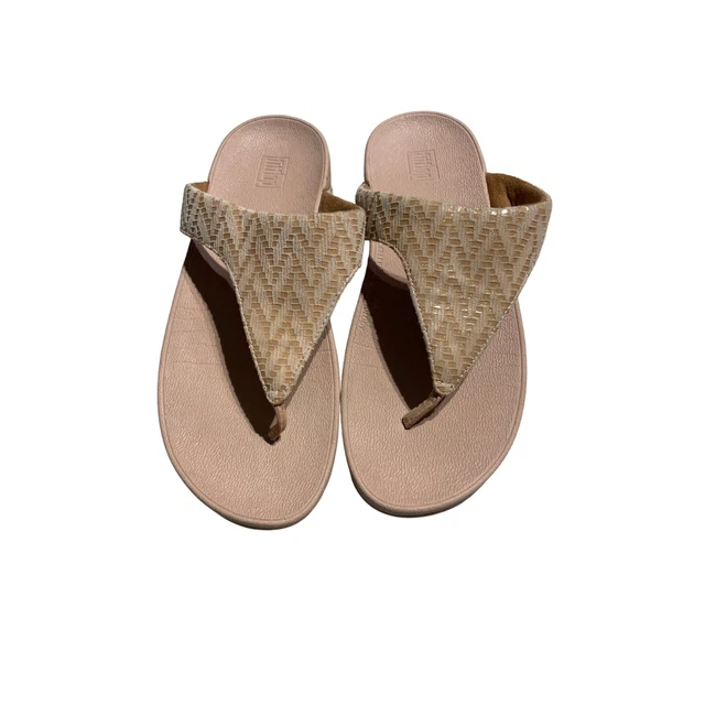 FitFlop Women's Thongs Sandals Lottie Chevron-Suede Toe R18-673 Cream Size 9