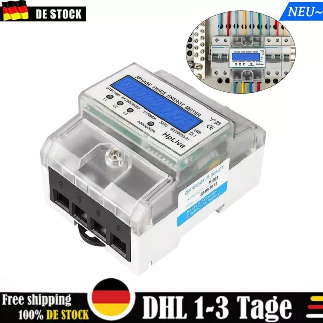 Drehstromzähler Geeicht Für DIN Hutschiene +230/400V 3 Phasen 4 Draht LCD