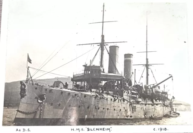 Original 1910 WW1 era Press Photo Royal Navy Cruiser HMS BLENHEIM 18 x 12 cm