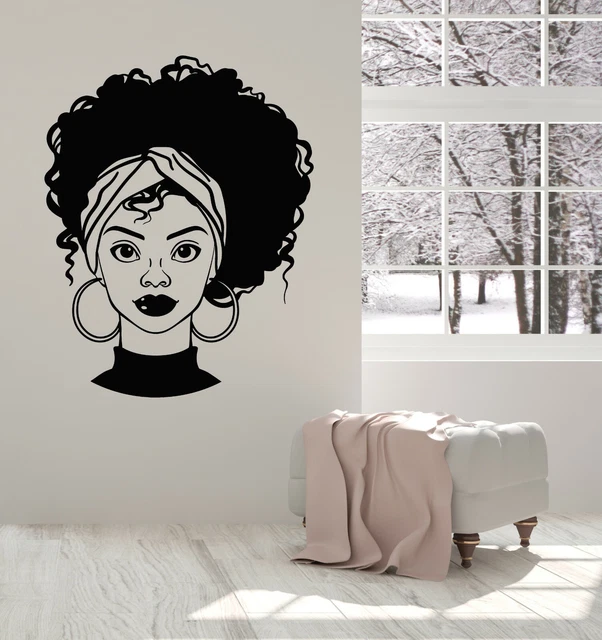 VINYL WALL DECAL Beautiful African Girl Afro Hairstyle Beauty Stickers