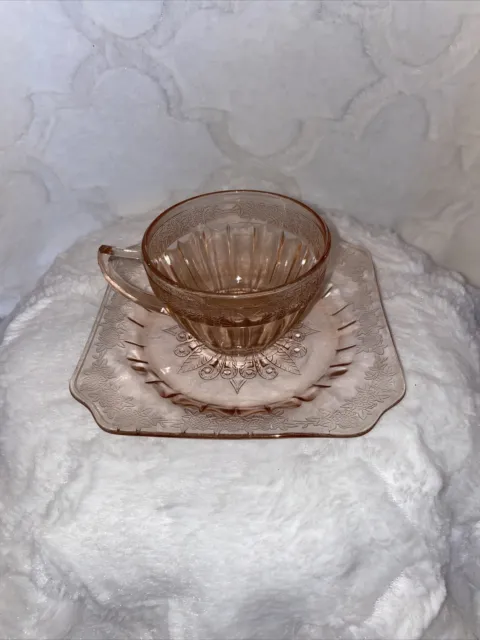Adam Pink Jeannette Depression Glass Saucer And Teacup- Excellent Condition