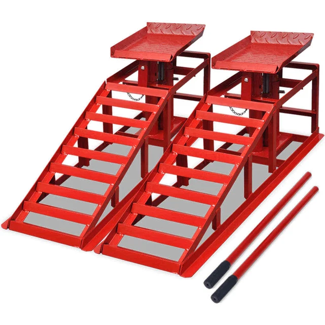 Auffahrrampe Rampe PKW Höhenverstellbar Hydraulisch 2T 2 Stk. Rot Stahl vidaXL