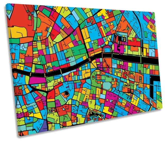 Dublin City Modern Map Picture SINGLE CANVAS WALL ART Print Multi-Coloured