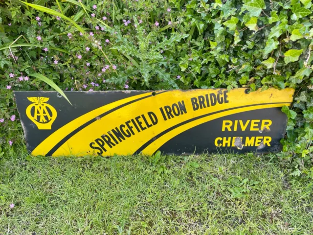 AA Motoring Springfield Iron Bridge River Chelmer Chemsford Enamel Sign c1950