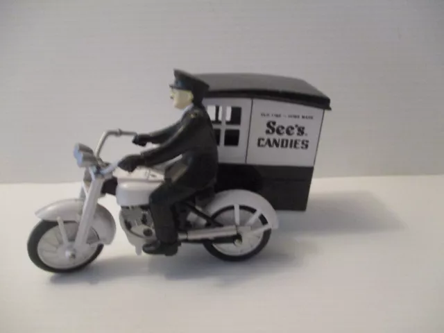 See's Candies Candy Delivery Man Driver & Motorcycle Sidecar Diecast Toy