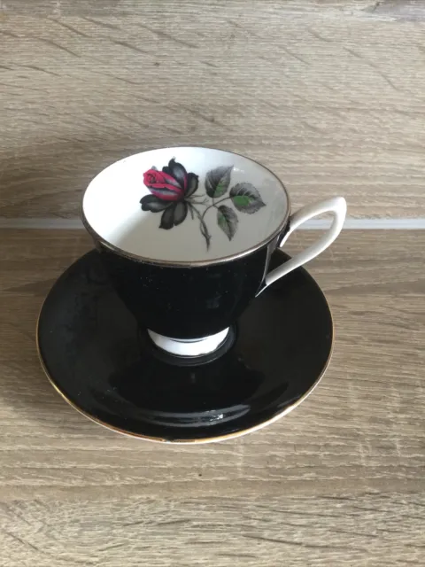 Royal Albert Vintage Black Rose Bone China Tea England Cup & Black Saucer