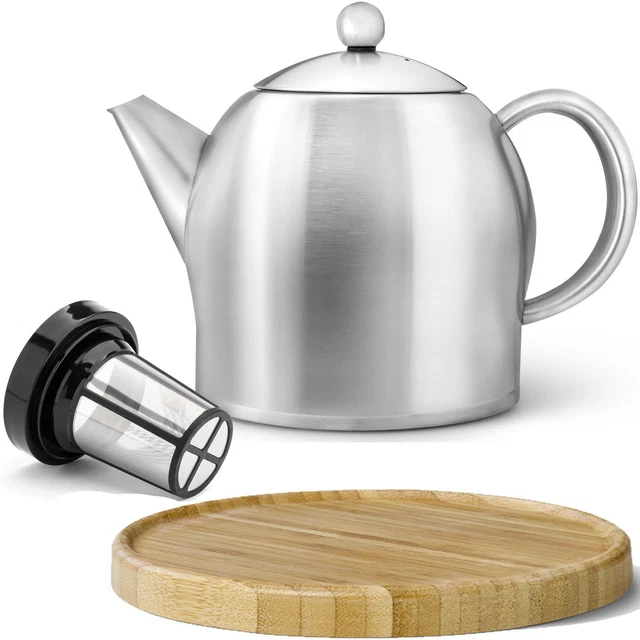 Bredemeijer Teekanne Set 1.4 L Edelstahl matt & Teefilter & Untersetzer braun