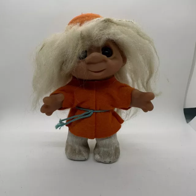 Vtg 1980 Dam Troll Doll Elf 8 24-4 Denmark White Hair Orange