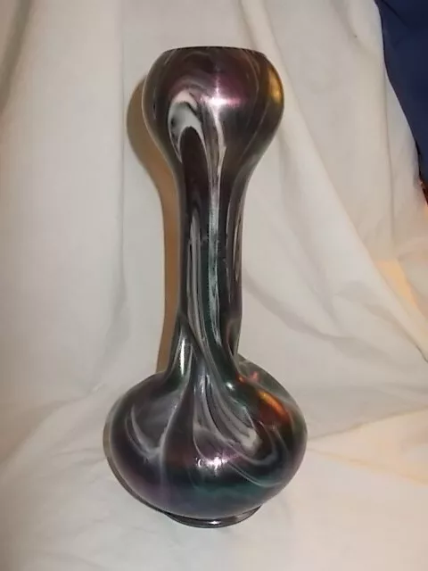 Czech Rindskopf Iridescent Marbled Art Glass Vase, 12 1/2"