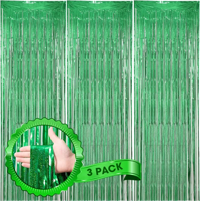 6 Pack Light Green Foil Fringe Curtains Backdrop, 3.28 X 9...