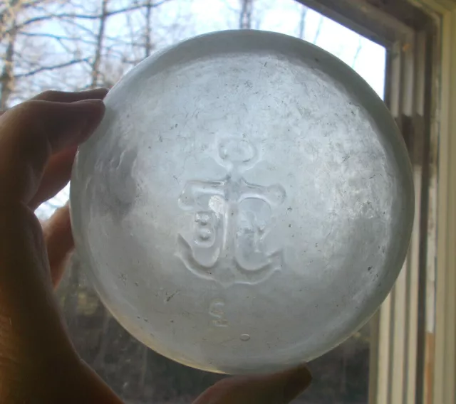 Antique Glass Fishing Net Float Emb Anchor & Letters B Y 3 Pc Mold Blown Crude Antique Glass Fishing Net Float Emb Anchor & Letters B Y 3 Pc Mold Blown Crude