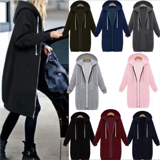 Women Long Hoodie Cardigans Hooded Ladies Jumper Fleece dress Coat Tops jumper