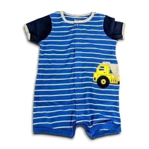Carters Toddler Boys Blue Stripe Romper Yellow Truck Choose Size 3m 6m 9m 12m