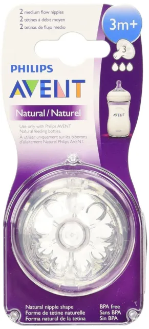 Philips Avent BPA Free Natural Medium Flow Nipples Baby For 3 month+, 2 Count