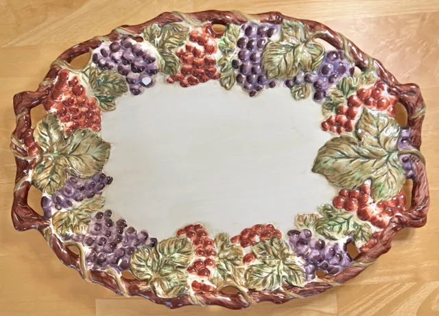 SAKURA VICTORIA Earthenware 18" Sculpted Oval Serving Platter ● RARE HTF