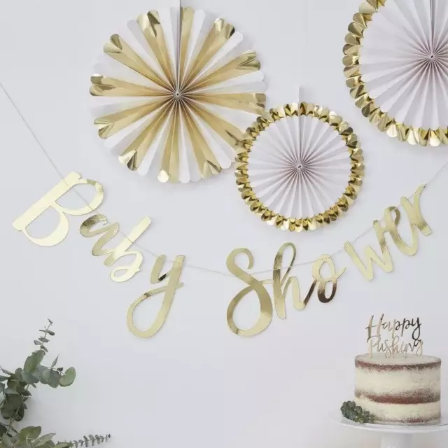 Gold baby shower banner - Oh baby gold foiled baby shower bunting - Baby shower