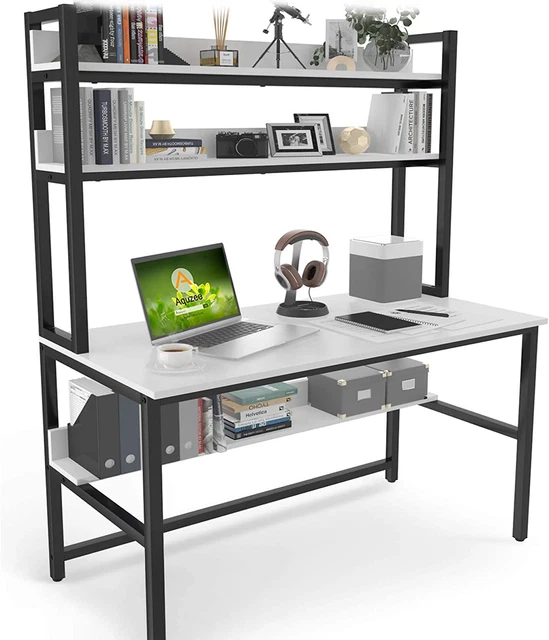 Aquzee Computer Desk with Hutch and Bookshelf, 47 Inches White Home Office Desk