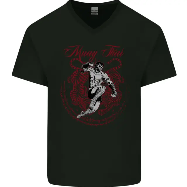 T-shirt da uomo scollo a V cotone Muay Thai Tiger Warrior MMA arti marziali