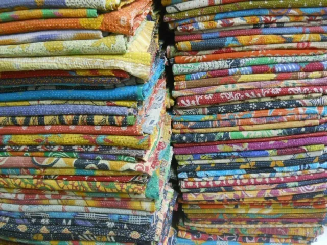 Vintage Reversible Kantha Quilt WHOLESALE LOT OF 25 PC Throw Blanket Indian Rali