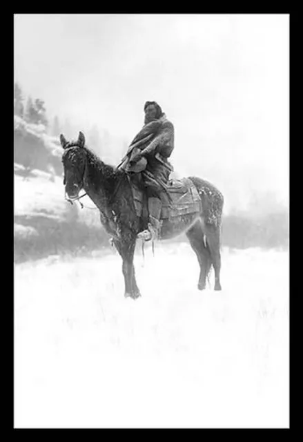 Native American in Snow - Art Print