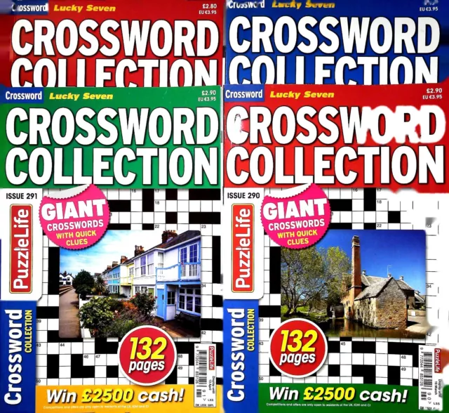 4 X Crossword Puzzle Books - Lucky Seven Mag Giant Puzzles - New Clear Print