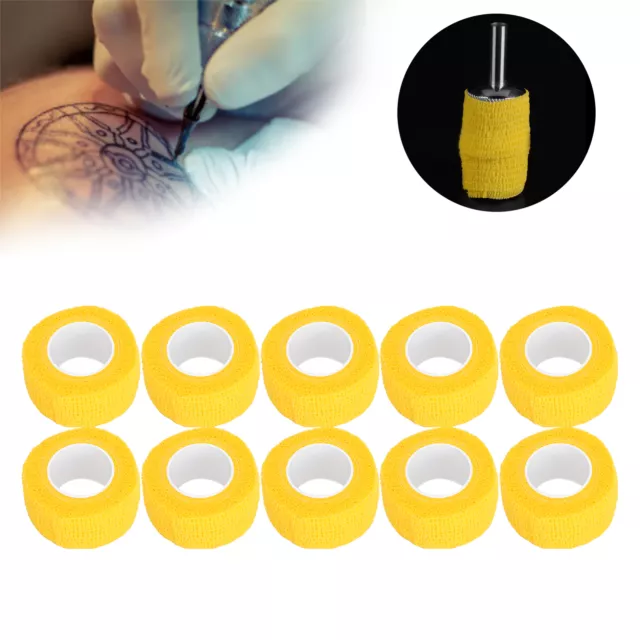 (yellow)10pcs Portable Tattoo Grip Tape Tattoo Machine Grip Bandage Cohesiv IDS