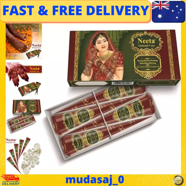 Mehendi Body Art All Natural Herbal Pure Henna past (Pack of 4 Pieces Cone)