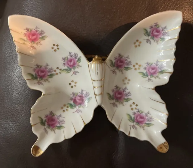 Vintage Butterfly Shaped Porcelain Trinket Dish Jewelry Holder Hang Up Or Table
