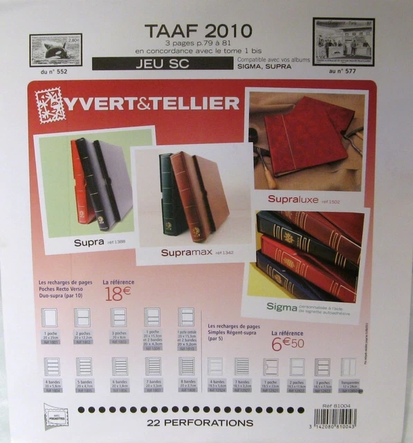 Yvert et Tellier - JEU T.A.A.F. S.C 2010 (Avec Pochettes)