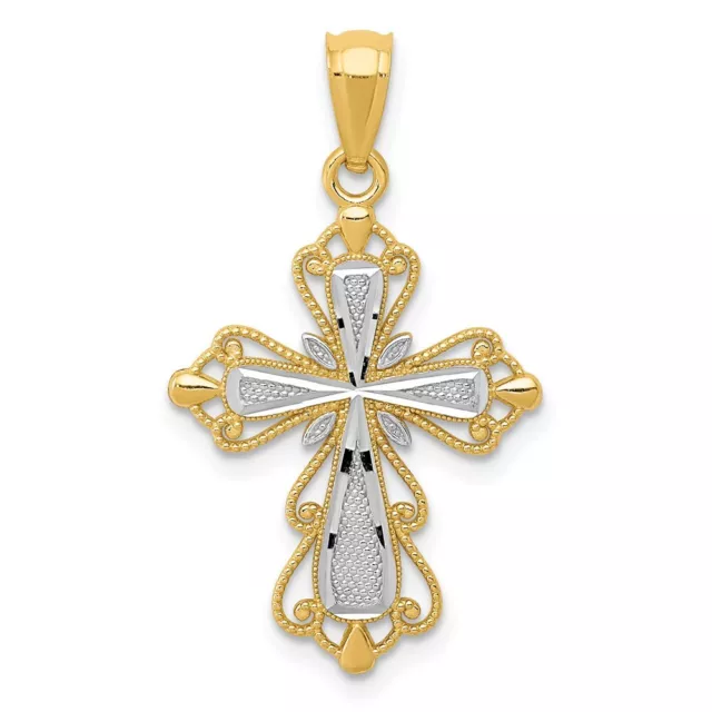 14k w/Rhodium Diamond-cut Cross Pendant