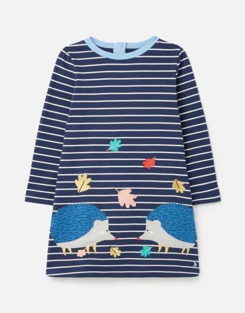 EX Joules Girls Rosalee A-Line Hedgehog Long Sleeve Dress 2-12 Years RRP £29.95