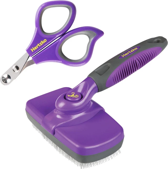 Hertko Dog & Cat Brush, Dog Brush for Shedding, Cat & Dog Grooming, Self Cleanin