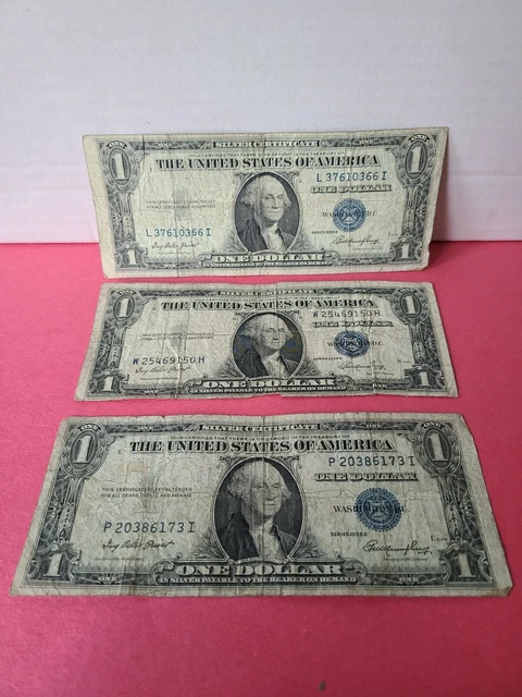 Vintage 1935/1957 Silver Certificate Dollar Bills Washington Blue Seal Lot (29) 9
