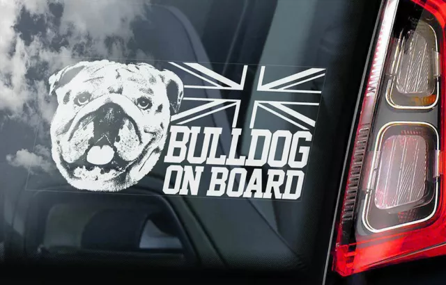 Bulldog Car Sticker - Dog On Board English British Bumper Window Decal Sign V03