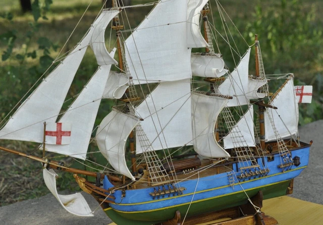 Sailboat BOUNTY Vintage 1980 Handmade ship Wooden Model