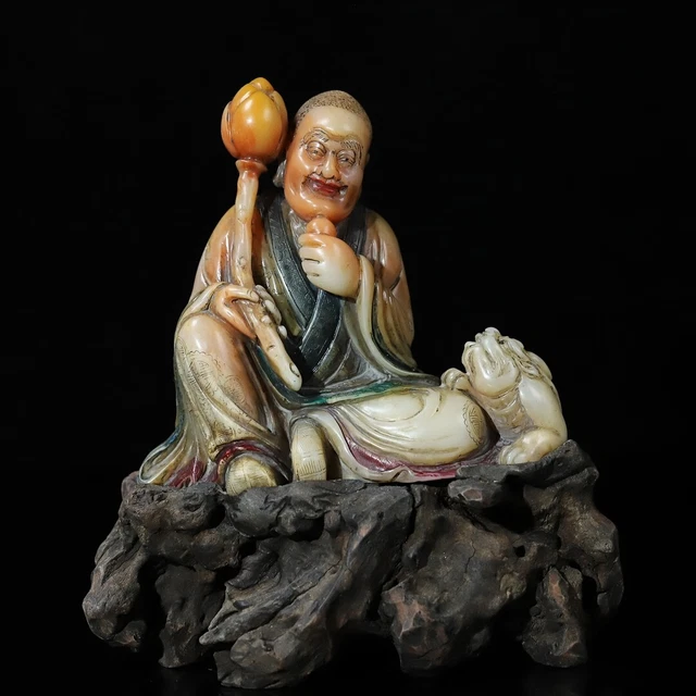 Chinese Exquisite Handmade Lohan carving Shoushan Stone Statue