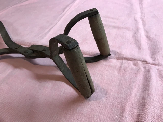 Large - Antique  Compound Action Ice Tongs - Wooden Handles - Jaws Open  24” !! 3