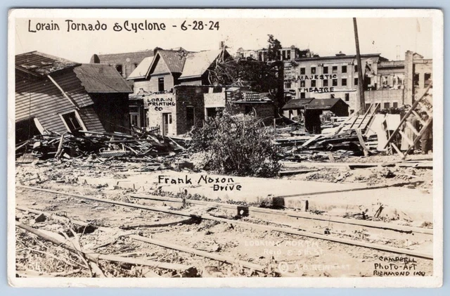 1924 Rppc Lorain Ohio Tornado Cyclone*Majestic Theatre*Train Tracks*Reinhart