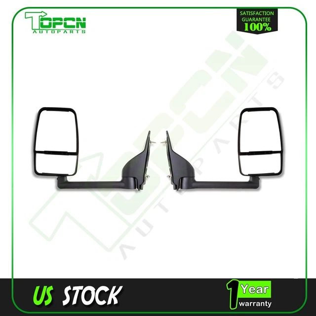 Pair For 03-17 Chevy Express Savana Van Smooth Black Manual Tow Mirrors LH + RH