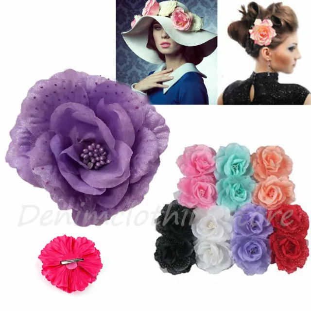 6 pieces Bridal Rose Flower Hairpin Brooch Wedding Bridesmaid Hair Clip 3.5" Lot