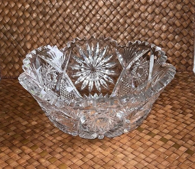 American Brilliant Period (ABP) Heavy Cut Glass 8 1/2" Bowl Hobstar