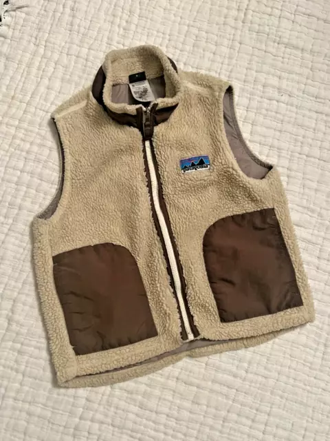 Patagonia Retro X Youth Boys Beige Fleece Full Zip Vest, Kids Size 8