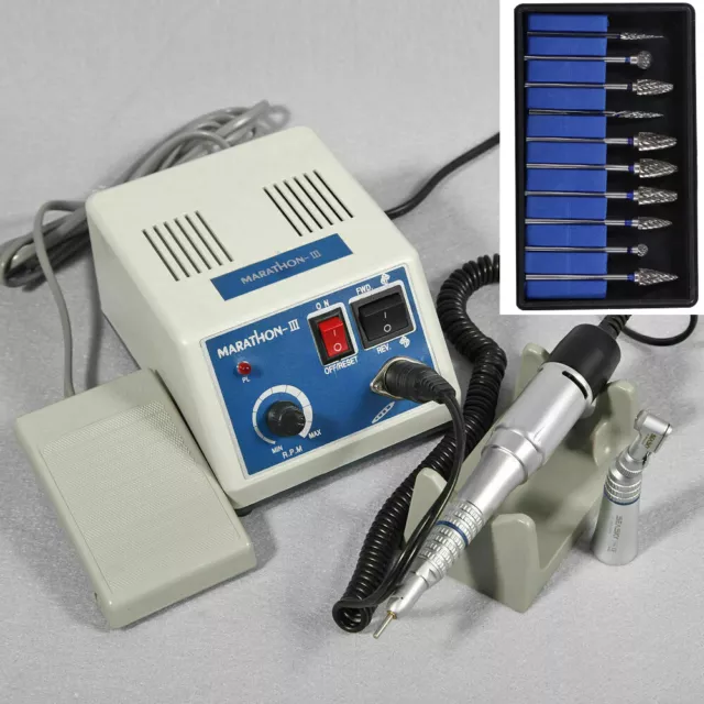 Dental Lab Marathon Micromotor Polisher N3 35K RPM Handpiece 10*Burs UK