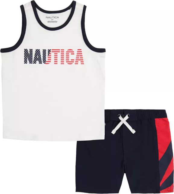 Nautica Sets (KHQ) Boys 2pc Bright White Tank and Short Set Size 4, 5, 6, 7