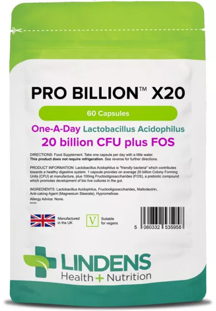 Lindens Probiotique Ultra Capsules Acidophilus Énormes 20 Milliards Bactéries