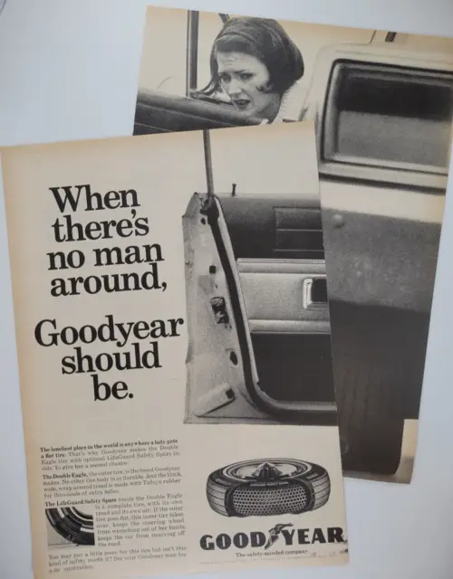 Goodyear Tires "When There's No Man Around" 2-Page 1966 Time Print Ad 15x11"