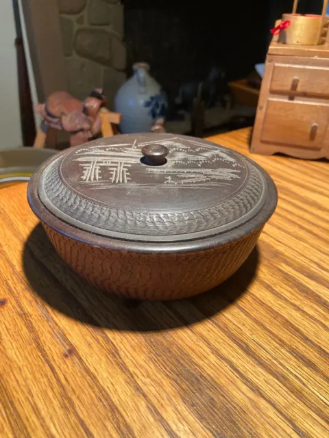 Japanese Carved Dark  Wood Box And Cover Early 20Th Cetury.