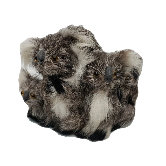Vintage Real Rabbit Fur Koala Family, 3.5" Décor Figurine